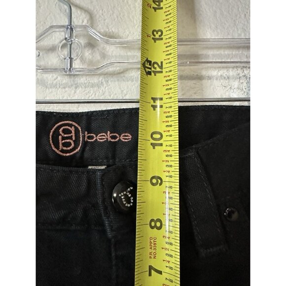 BEBE Women’s Bedazzled Logo Mid Rise Slim Fit Black Jeans Size 31 - Picture 8 of 9